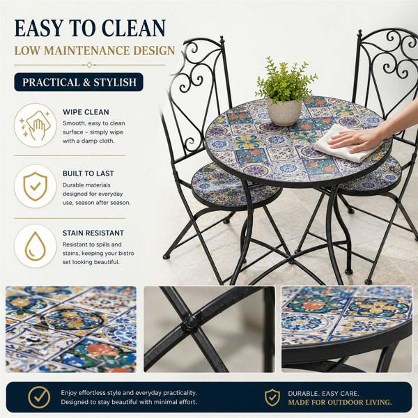 60cm Lisbon Mosaic Bistro Set image 10