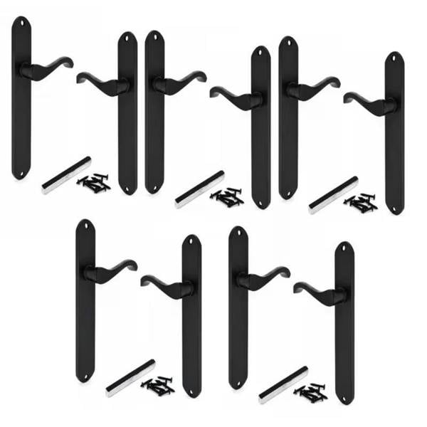 EDH Door Hardware Matt Black Cadenza Victorian Scroll Door Handles – 1, 3 & 5 Pair Packs – 178mm x 38mm - 5 Pairs