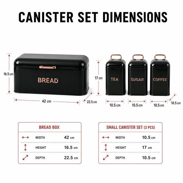 Maison des Cadeaux Black 4 Piece Bread Bin & Canister Storage Set