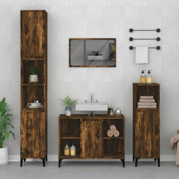 Berkfield Sink Cabinet Smoked Oak 80x33x60 cm Engineered Wood