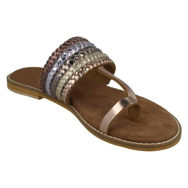 Leather Collection Ladies Leather Collection Metallic Toe Loop Sandals F00273