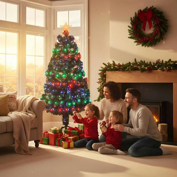 6ft Fibre Optic Christmas Tree, Multicolour LED Pre-Lit with 8 Light Modes, PVC Green Tips image 7