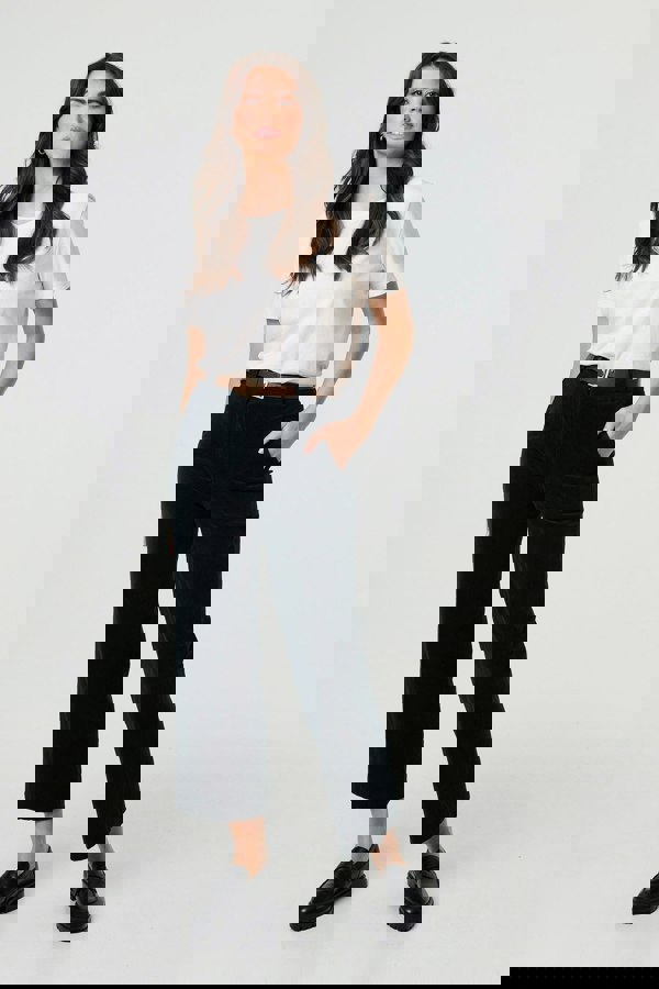 Black | Faux Leather Belt Corduroy Trousers
