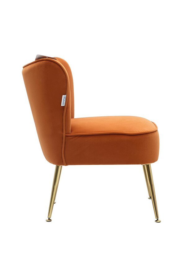 Living and Home Orange Matte Velvet Wingback Accent Chair with Gold Metal Legs
