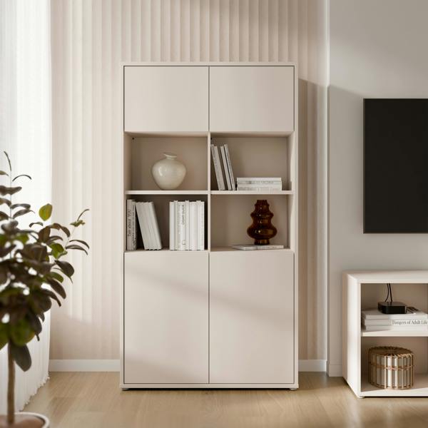 Furniture To Go Alice Springs Wide Storage Cabinet 4 Doors Push-to-Open & 2 Central Shelves Sand