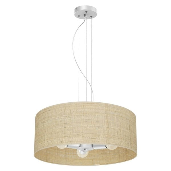 Milagro Marshall Hand Made Designer Pendant Lamp In Matt White Metal And Natural Rattan Coloured Fabric