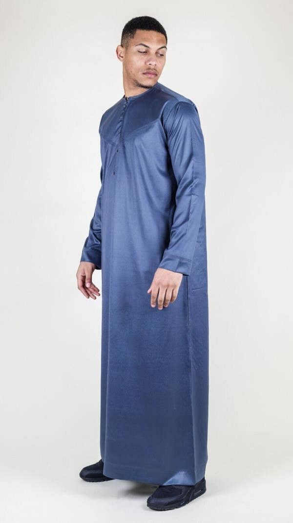 Infinity Leather Men's Thobe Robe Satin Emirati Islamic Jubba Eid Slim Fit