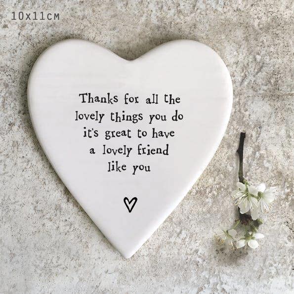 Porcelain Heart Coaster – “Thanks for all the lovely things you do” Sentimental Gift