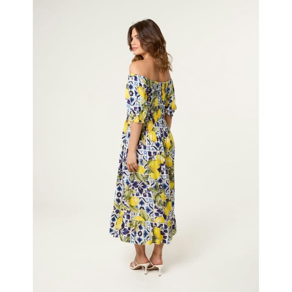 Blue Vanilla Lemon Print Milkmaid Dress