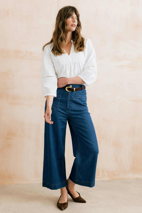 Lily & Me Marie Embroidered Cotton Pintuck Blouse White