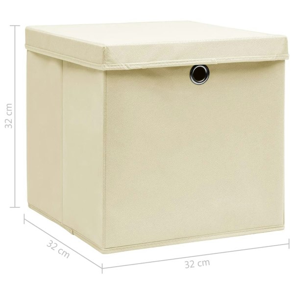 Berkfield Storage Boxes with Lid 10 pcs Cream 32x32x32 cm Fabric