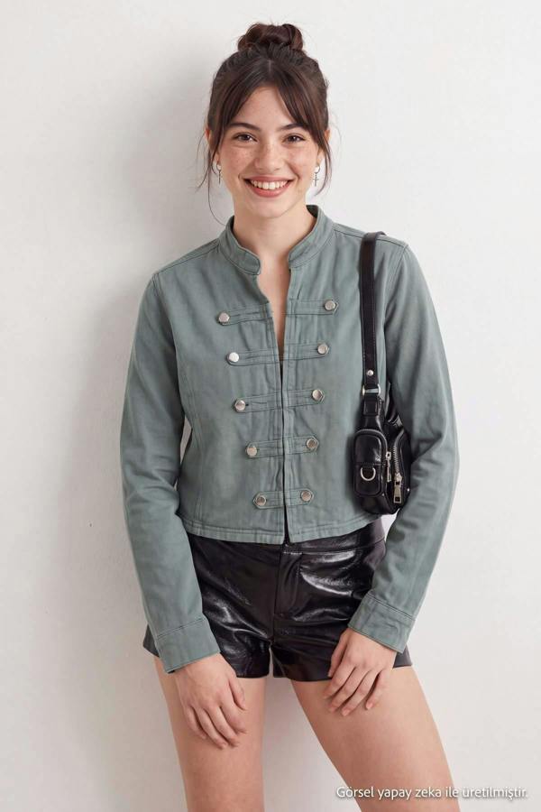 Button Front Fitted Long Sleeve Denim Jacket