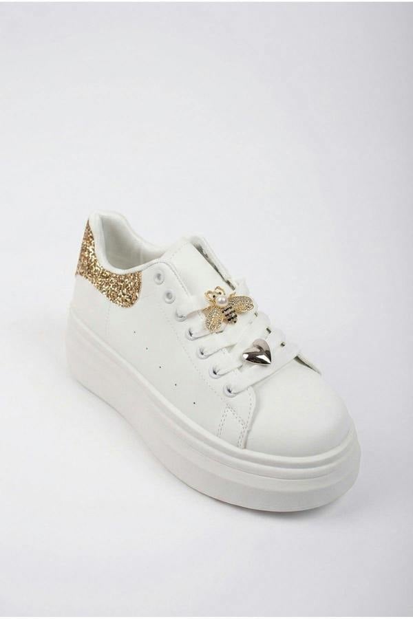 Sloane White Platform Trainers - Gold