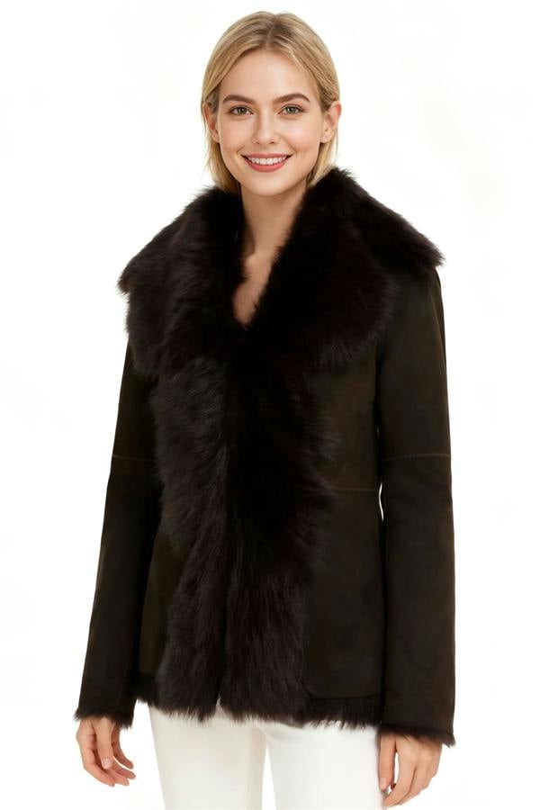 Infinity Leather Women's Sheepskin Toscana Shearling Suede Leather Jacket - Noiré