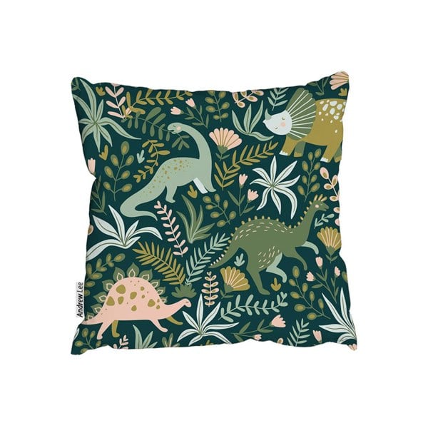Benjamin Tate Design Hand Drawn Dinosaurs And Tropical Leaves And Flowers. (Outdoor Cushion)