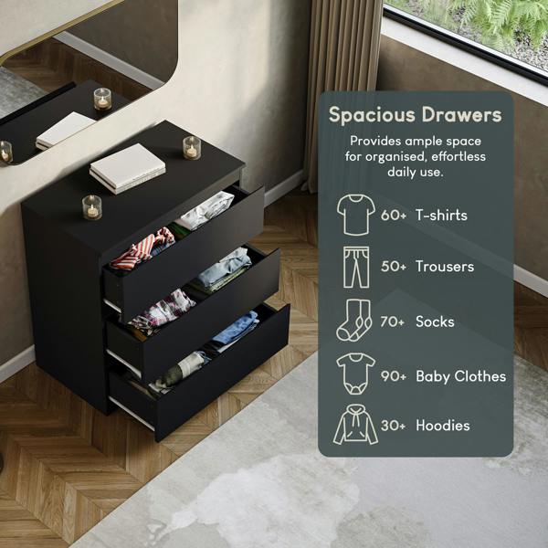 Vida Designs Denver 3 Drawer Chest, Black