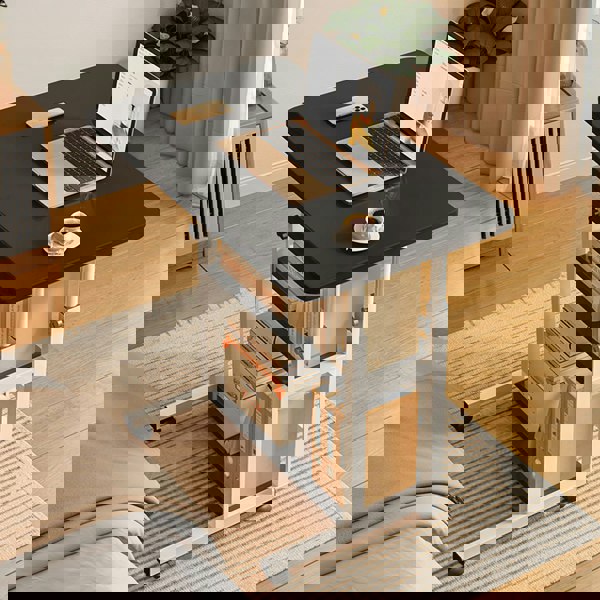 Living and Home 3-tier Height Adjustable Mobile Table Overbed Desk with Shelves Wheels