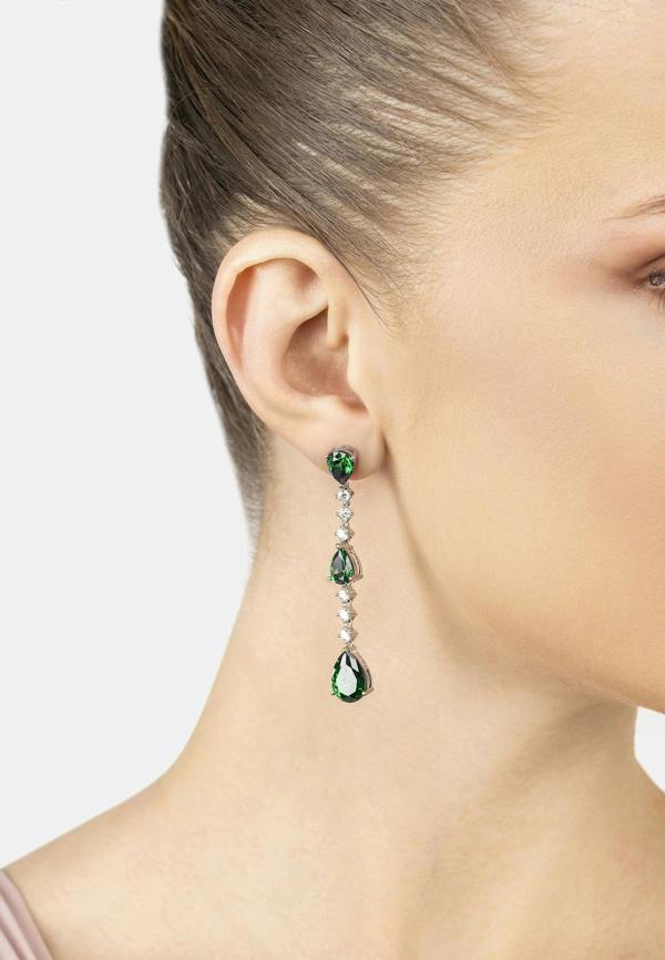Latelita Elizabeth Drop Earrings Emerald Silver