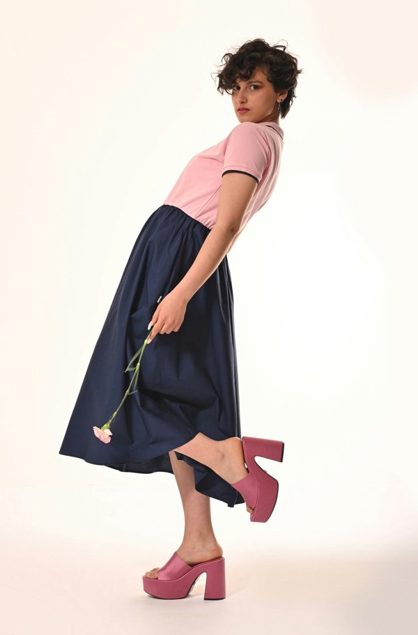 Frock Tales Marina Polo Midi Dress - Pink And Navy