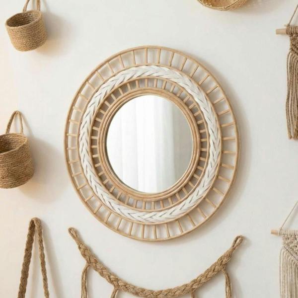 Garden Greatness Boho Woven Rattan Statement Mirror