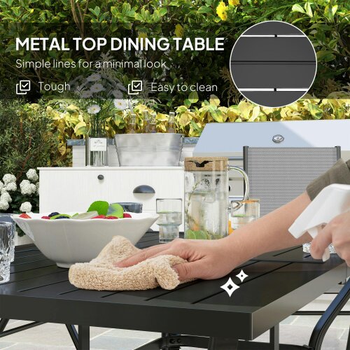 Wyld Haus Mamoka 6 Seater Steel and Grey Mesh Outdoor Dining Set with Parasol Hole