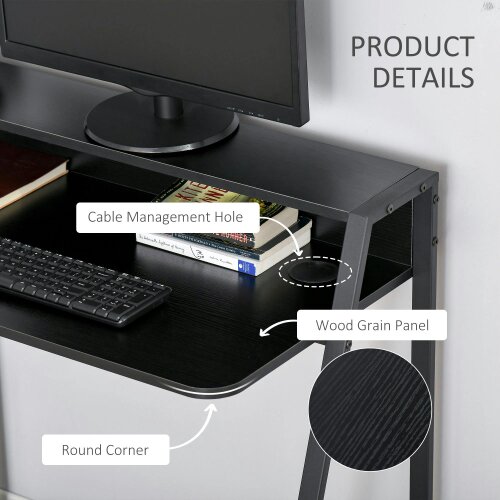 Wyld Haus Havi 84cm Wooden Black Compact Writing Desk With Integrated Storage Shelving