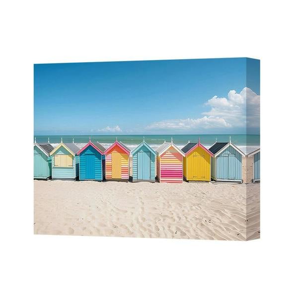 Benjamin Tate Design Colorful Beach Huts Canvas Wall Art Print Coastal Decor