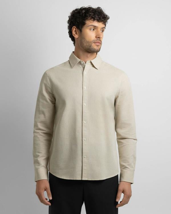 Steel & Jelly Allgreave - Abstract Jacquard Long Sleeve Shirt - Stone