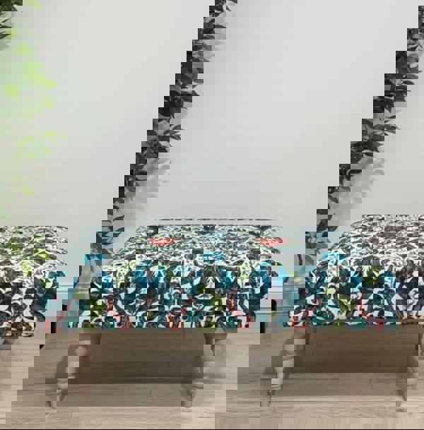 ISTOOLS Premium Peacock Green Floral Footstool Ottoman – Luxury Pouffe & Footrest Table