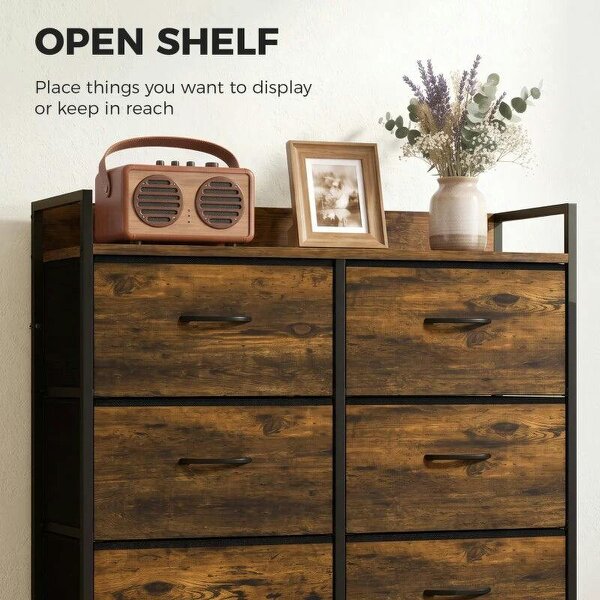 Rustic Chest of Six Fabric Drawers - Rustic Brown