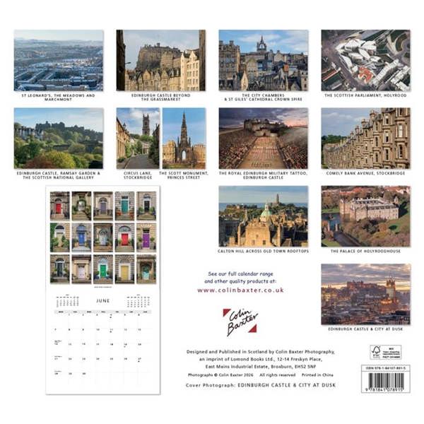 Colin Baxter, Edinburgh Calendar 2027, Wall Calendars, Month To View, Travel, Gift