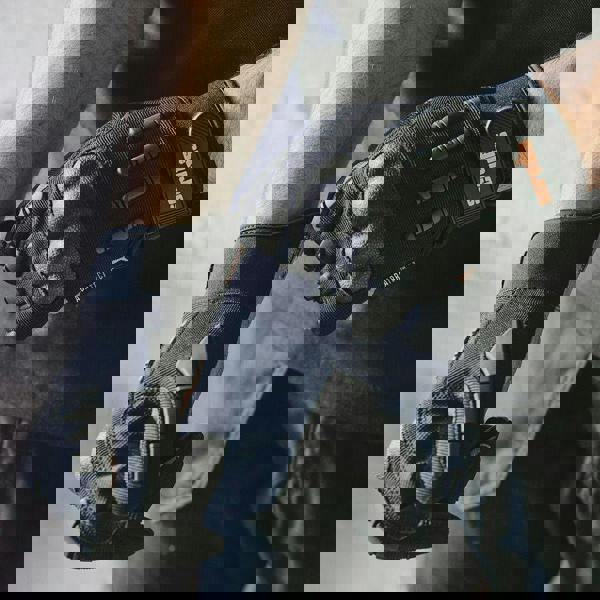 Scruffs Trade Shock Impact Mens Work Padded Palm Gloves, close-up of the gloves showing padded palms and durable grip surface for impact protection and work safety.