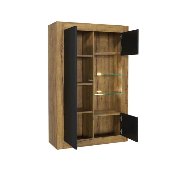 Mex Furniture Sideboard Cabinet Storage Display LED Lights Unit Oak Black Matt Cupboard Modern 140