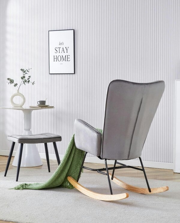 Kosy Koala Rocking chair recliner lounge with footstool grey velvet sofa living room furniture