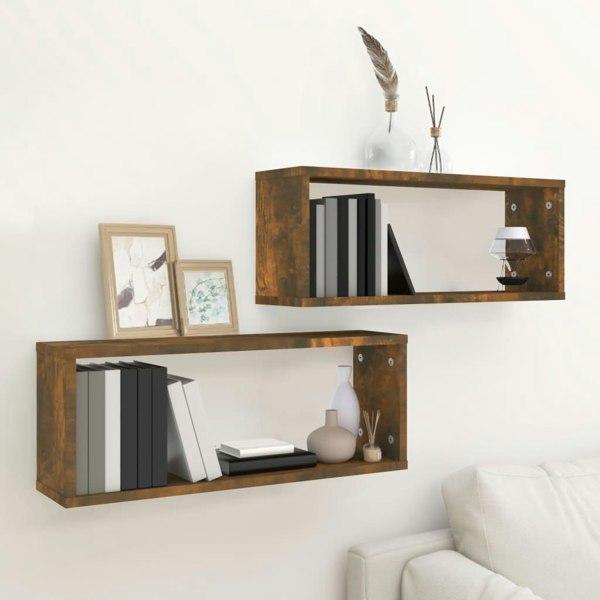 Berkfield Wall Cube Shelves 2 pcs Smoked Oak 60x15x23 cm Engineered Wood