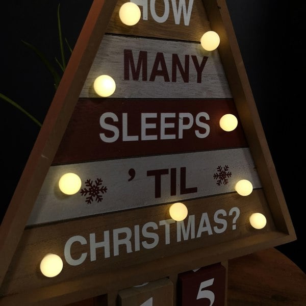Samuel Alexander 42cm Wooden Christmas Countdown Decoration with 10 Warm White LEDs