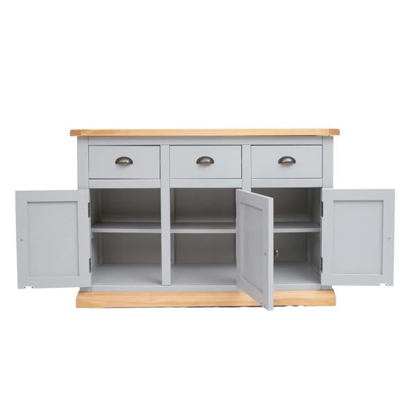 Cabinet Bits Bomporto Light Grey 3 Drawer 3 Door Sideboard Brass Cup Handle
