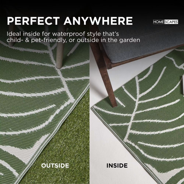 HOMESCAPES Outdoor Rug Luxury Waterproof Reversible Recycled, For Garden, Ada Botanical