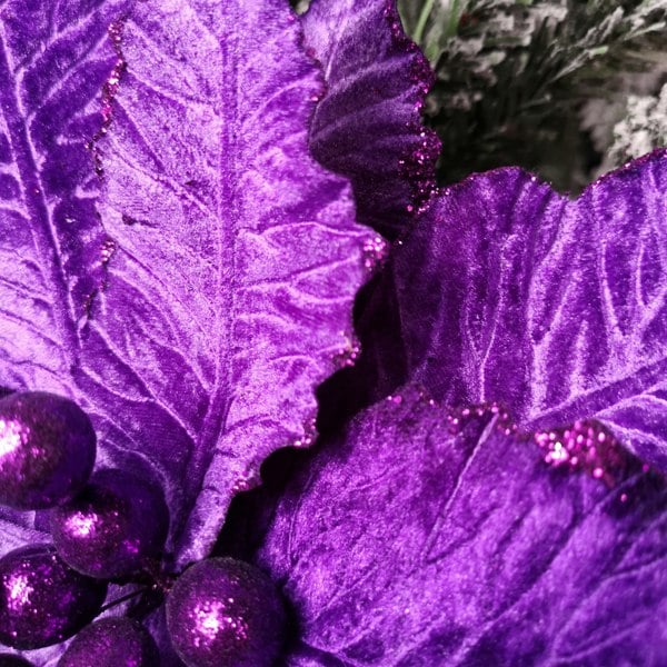 Samuel Alexander 76cm Purple Velvet Poinsettia Stem with Glitter Christmas Decoration