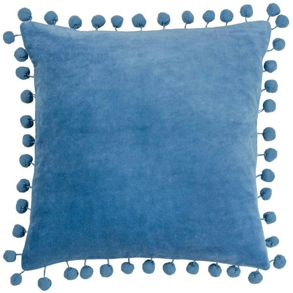 Furn Dora Pom Pom Velvet Square Cushion Cover - Sky Blue