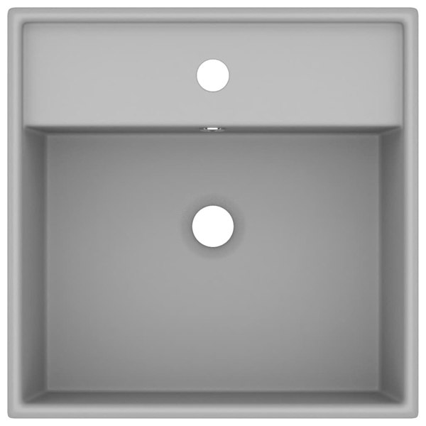 Berkfield Luxury Basin Overflow Square Matt Light Grey 41x41 cm Ceramic