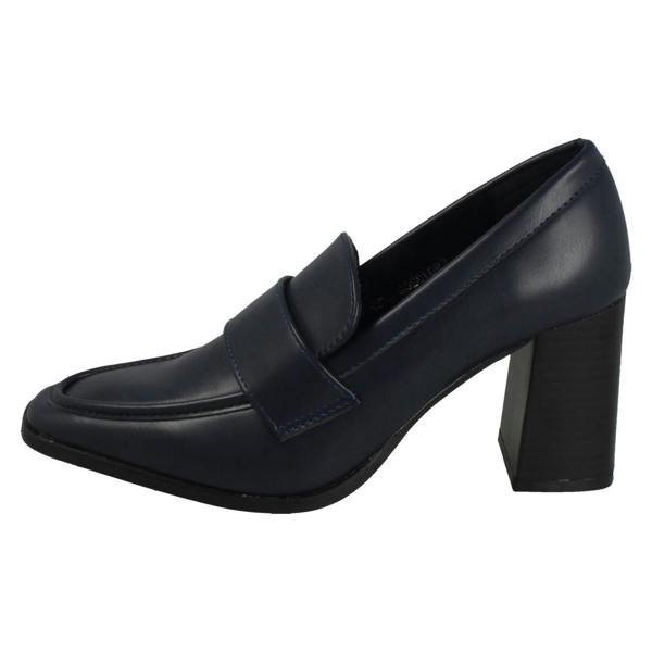 Spot On Ladies Spot On Wide Fit High Heeled Loafer Style Shoes F90132