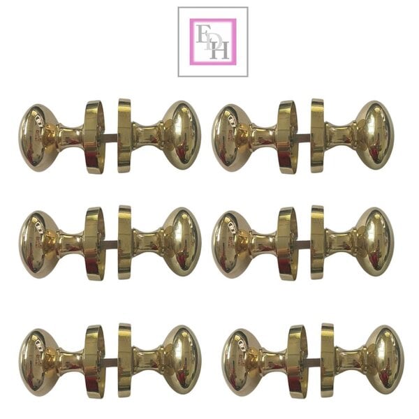 EDH Door Hardware Brass Door Knob Modern Round Rose Door Knob Brass Door Handles 6 Pairs