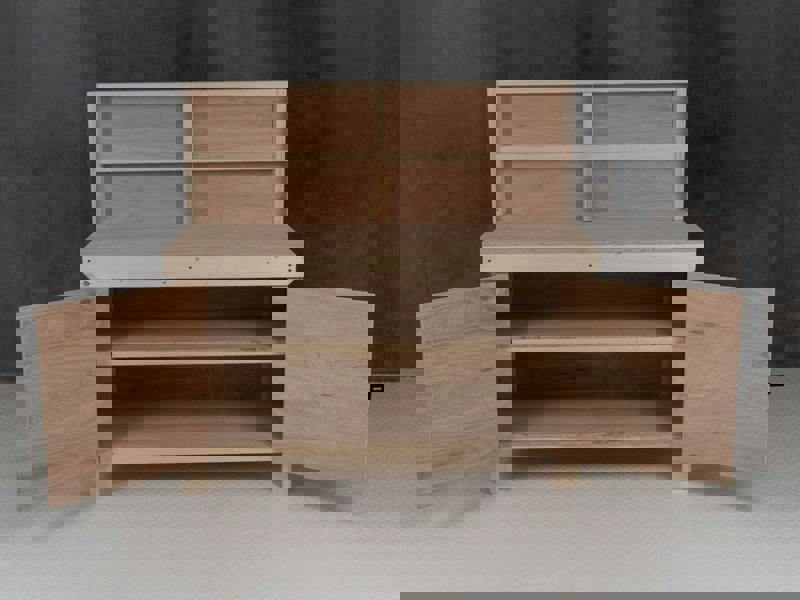 Arbor Garden Solutions Wooden Eucalyptus hardwood top workbench with lockable cupboard (V.9) with back panel and double shelf