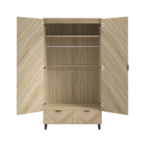 Wyld Haus Skerries 2 Door Chevron Wardrobe Natural Oak Wood 2 Drawers