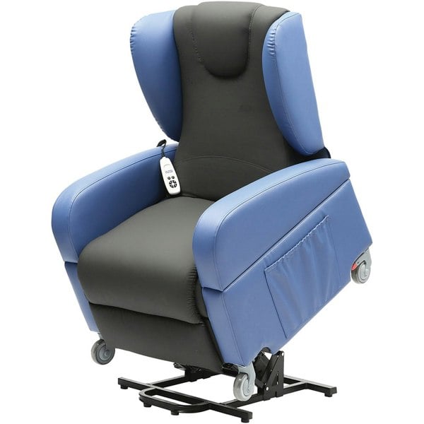 Dual Motor Rise and Recline Lounge Chair - Wipe Clean PU Fabric Black and Blue Loops