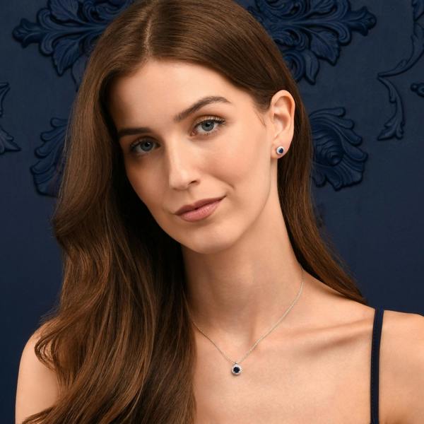 namana 925 Sterling Silver Blue Cubic Zirconia Round Halo Pendant Necklace