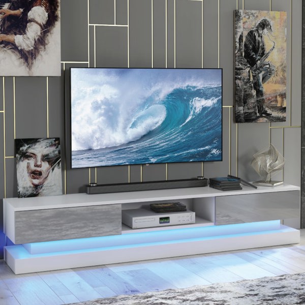 Mex Furniture 180cm Modern TV Unit with Grey High Gloss Doors & Free LED Lighting