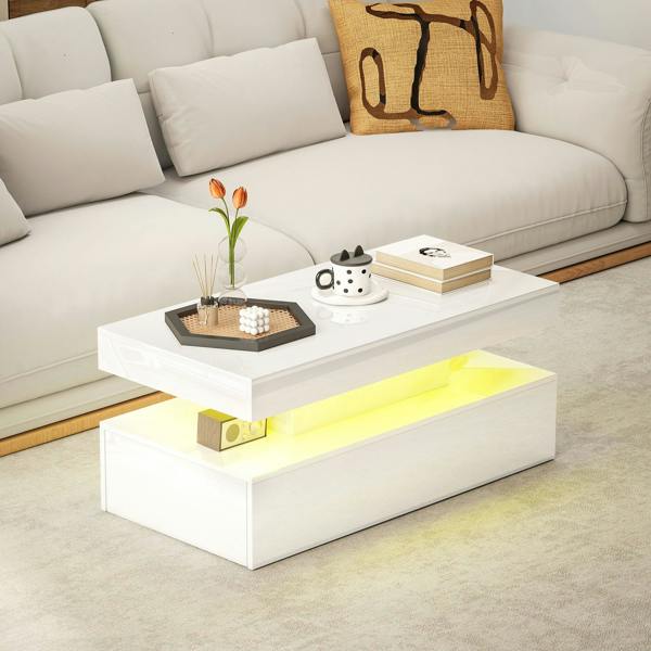 Wyld Haus Lomoyo cm High Gloss White LED Coffee Table With Integrated Storage