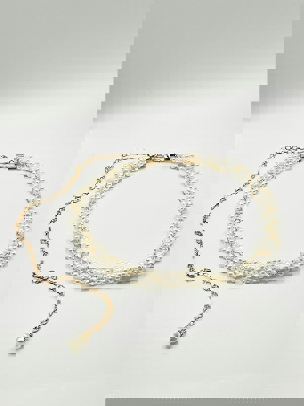 SVNX Braided Pearl Chain Belt In Gold